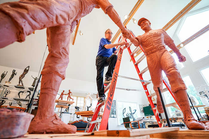 Mellon at work on his Robinson-Shuba sculpture.